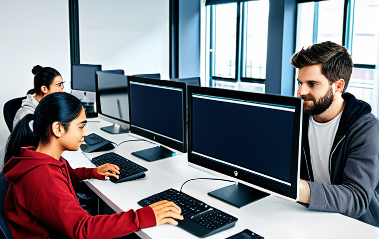 ** "A diverse team of developers collaborating on open-source code in a modern, bright office. Multiple screens display lines of code. Everyone is fully clothed in appropriate casual attire. Safe for work, appropriate content, professional environment, perfect anatomy, natural proportions, well-formed hands, proper finger count, modest clothing, family-friendly." **